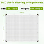 16Ftx20Ft Greenhouse Cover,Clear Plastic Tarps,16Mil Heavy Duty Waterproof tarp with UV Resistance and Grommets,Greenhouse Plastic for Gardening,Farming,Nursery,Garden