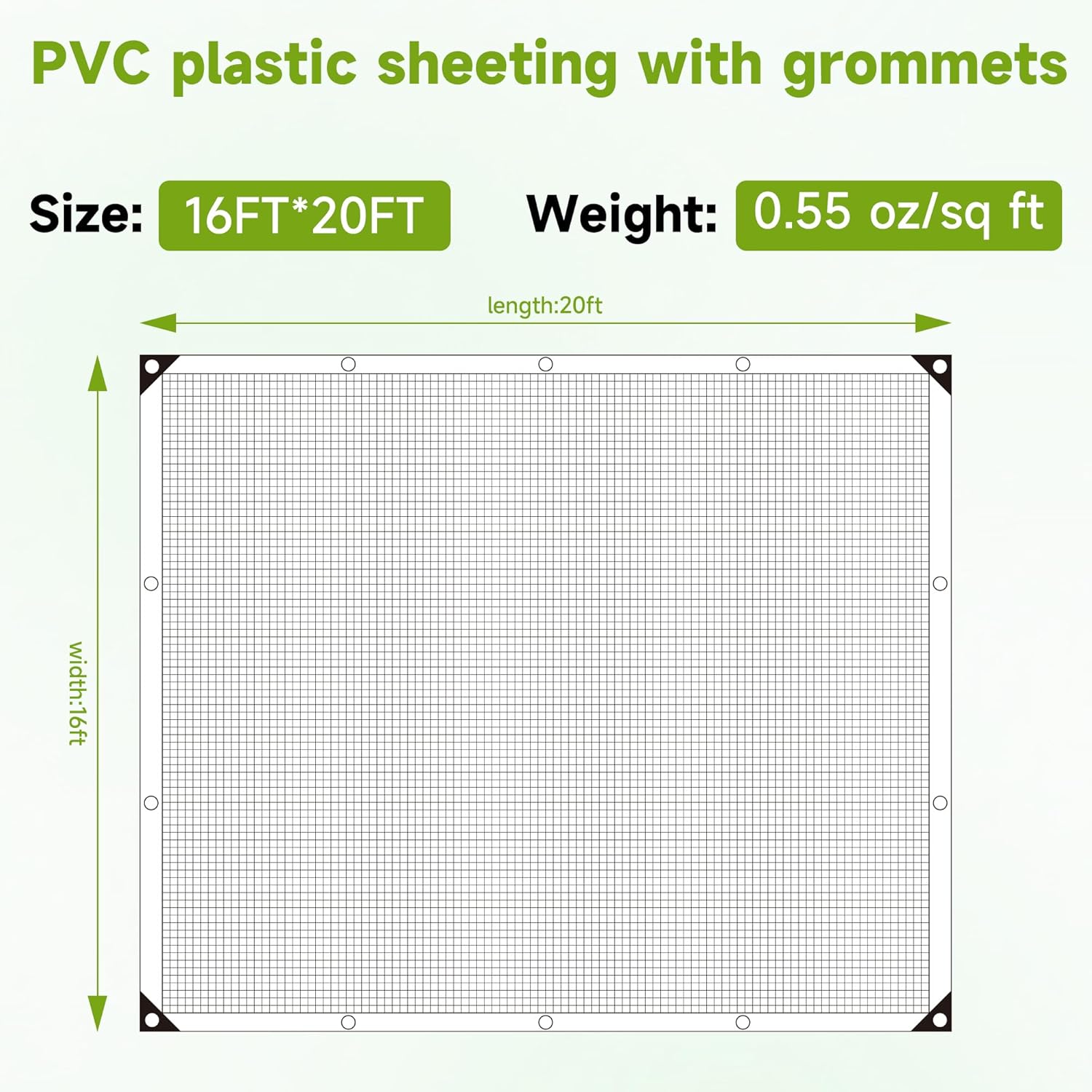 16Ftx20Ft Greenhouse Cover,Clear Plastic Tarps,16Mil Heavy Duty Waterproof tarp with UV Resistance and Grommets,Greenhouse Plastic for Gardening,Farming,Nursery,Garden