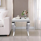 Henf 23in Square End Table Faux Marble End Table w/Stainless Steel Legs,Luxury Sofa Side Table Tea Table for Living Room Office, Nightstand Bedside Table for Bedroom, White and Silver End Side Table