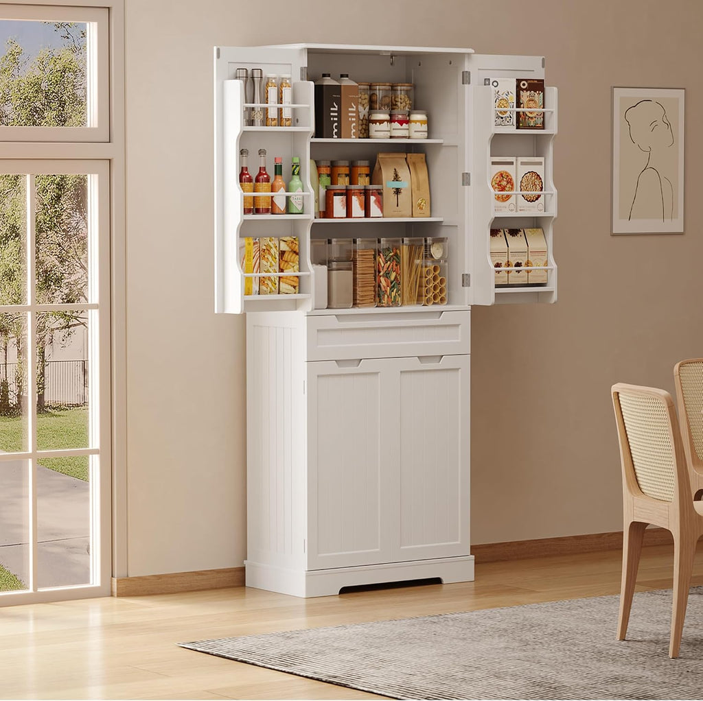 Gizoon Tall Kitchen Pantry Cabinet with Doors and Adjustable Shelves, White | 70'' Pantry Storage Cabinet with Drawer Freestanding Organizer for Small Kitchen Bathroom Laundry Room