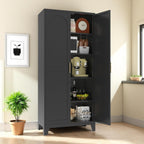 RYH Metal Pantry Cabinet with Doors & 3/4 Shelves, Kitchen Storage Cabinet, Large White Utility Cupboard for Kitchen, Dining Room, Office, Living Room (Black, 70.87" H×31.5" W×15.7" D)