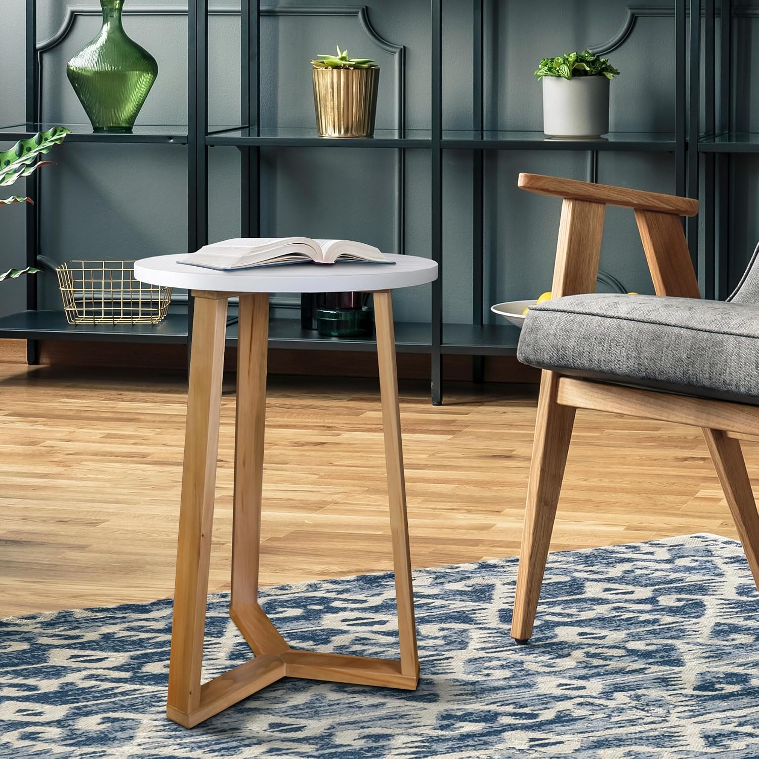 Tripod 16" W Round Side Modern Table with Solid American Hardwood Legs, Natural