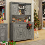 Vabches 67.7 Inch Farmhouse Pantry Storage Cabinet with Sliding Barn Doors, 2 Drawer Farmhouse Coffee Cabinet with Adjustable Shelf, Side Board with Buffet Cupboard for Kitchen, Livingroom.Gray