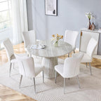 Faux Marble Round Dining Table for 4-6, 45" Modern Farmhouse Round Kitchen Table with 1" Thickened Wood Top & Stable Pedestal for Dining Room,Living Room,Apartment,Restaurant(Beige)