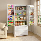 Gizoon 71" Tall Kitchen Pantry Cabinet with Drawers for Dining Room, Food Pantry Storage Cabinet with 8 Doors Shelves for Snack and Spice, Large Craft Storage Cabinet for Craft Room, White, Painted