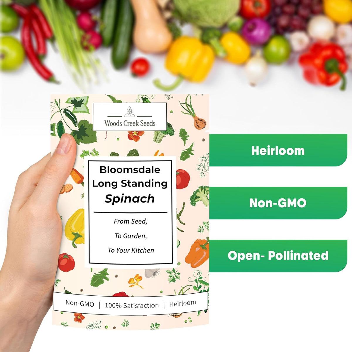 Woods Creek Seeds: Bloomsdale Long Standing Spinach Seeds for Planting - Over 400 Heirloom Spinach Seed Pack - Non-GMO Seed Pack for Planting Outdoors or Hydroponic Vegetable Gardening