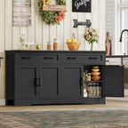 usikey 55" Buffet Cabinet with Storage and Drawers, Large Sideboard Buffet Cabinet with Adjustable Shelves and Doors, Modern Coffee Bar for Kitchen, Living Room, Black