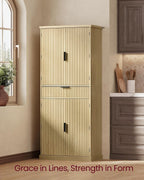 VASAGLE MAXE Collection - Pantry Cabinet, 70.6-Inch Tall Storage Cabinet with Drawer, 6 Adjustable Shelves, 2 Cabinets, Fluted Doors, Mid Century Modern, for Kitchen Living Room, Oak Beige UBBK365Y01