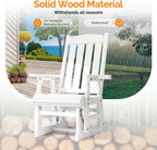 VINGLI Outdoor Glider Chair Wood Patio Glider with Cup Holder, Porch Glider with Smooth Rocking Mechanism, Heavy Duty 600 LBS, White