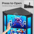 IRONCK 71" Carbon Fiber Corner Glass Display Cabinet, RGB LED Lights with Remote & APP Control, Human Body Sensor, 4-Tier Tempered Glass Display Case with 2 Adjustable Shelves for Collectibles, Black
