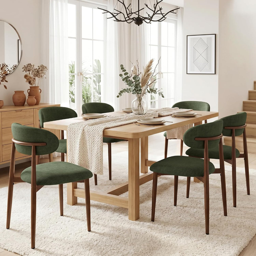 UVV Dining Chairs Set of 8, Metal Kitchen Chairs with Modern Fabric Upholstered for Dining Room, Green
