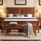 Ottoman Bench Upholstered Padded Seat with Solid Wood Legs and Button-Tufted, Big Oversized Ottoman, Velvet Navy