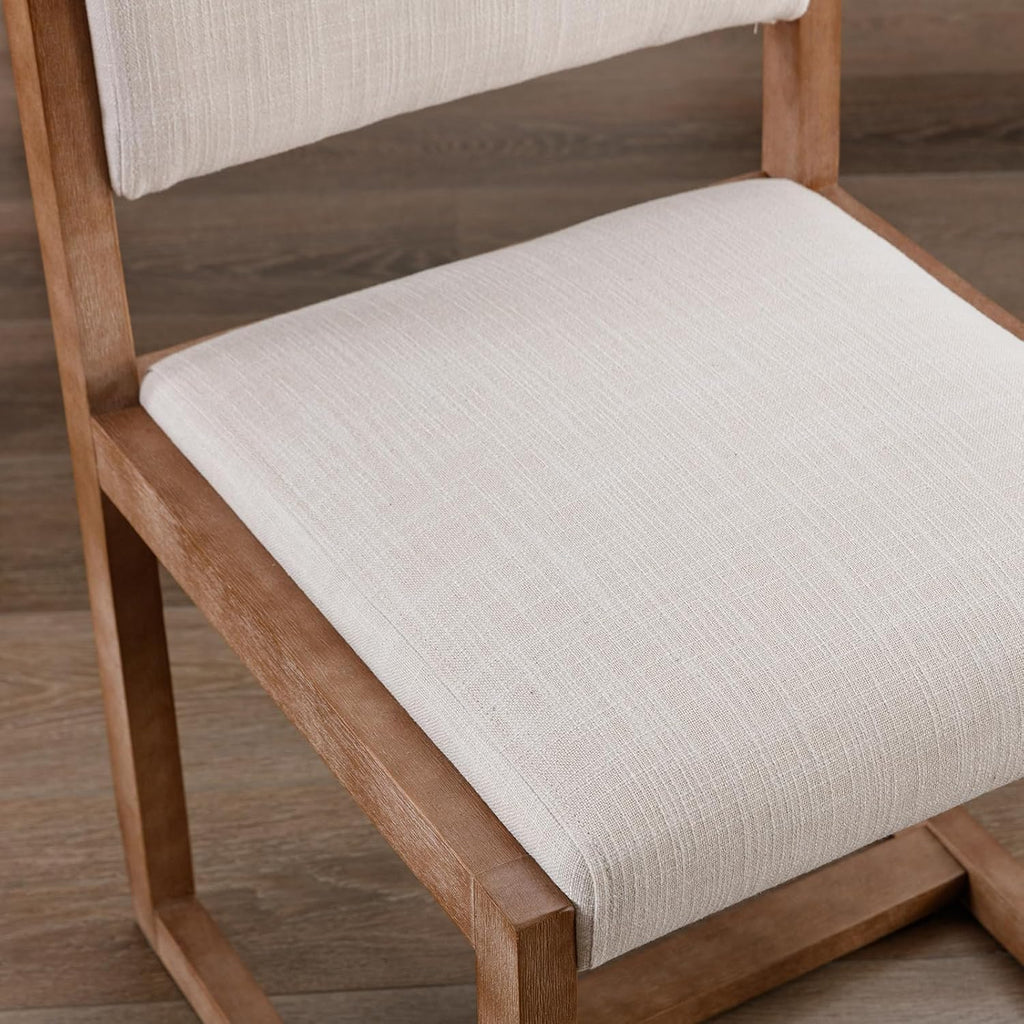 DUOMAY Upholstered Dining Chairs Set of 4, Mid-Century Modern Dining Room Chairs, Linen Fabric Kitchen Side Chairs with Wood Legs, Beige