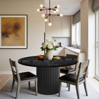 Oigavfd Black Round Dining Table for 4, 47" Circle Dining Table,with MDF Top and Fluted Base,Round Kitchen Tables,Sturdy 300 Lbs for Family Gatherings