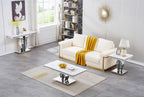 SSLine Modern White Faux Marble Console Table Luxury Entryway Table with Silver Pedestal Base 46.8" Mid-Century Elegant Sofa Table w/Mirrored Stainless Steel Frame for Living Room Hallway
