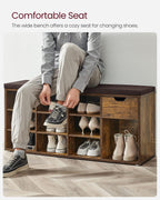 VASAGLE CUSTOS Collection - Storage Bench, Entryway Bench with Cushion, Drawer and Open Compartments, Bench with Storage, Living Room, Bedroom, Closet, Rustic Brown and Chestnut Brown ULHS024T01