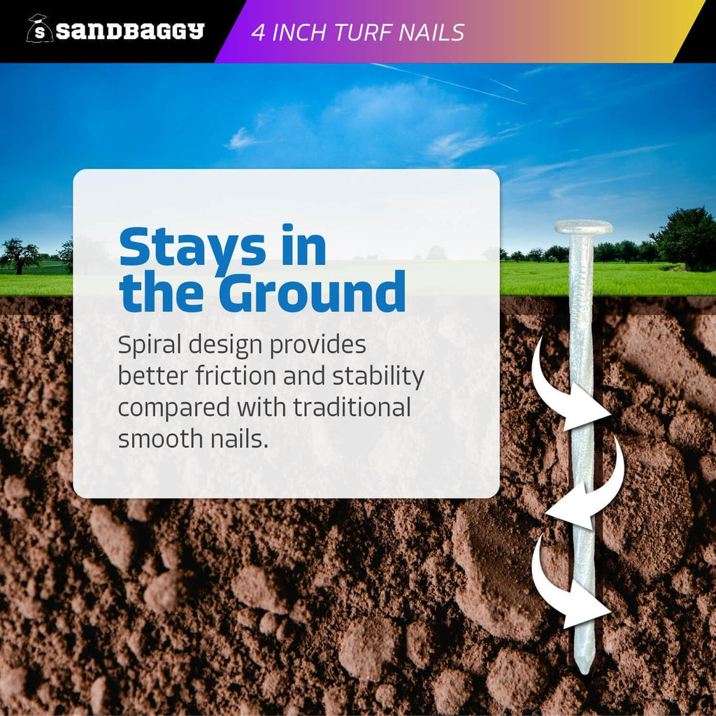 Sandbaggy 4 Inch Galvanized Artificial Turf Stakes - Spiral Landscape Nails - Ground Spikes/Pins for Synthetic Grass, Lawn, Edging, Weed Barrier Fabric, Garden (Steel, 100)
