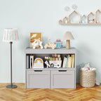 Kids Furniture Set for Bedroom Toddler Table and Chair Desk Toy Box | Durable MDF storage with 2 drawers and open shelves. Safe rounded edges, anti-tip device, and hidden wheels. Perfect for