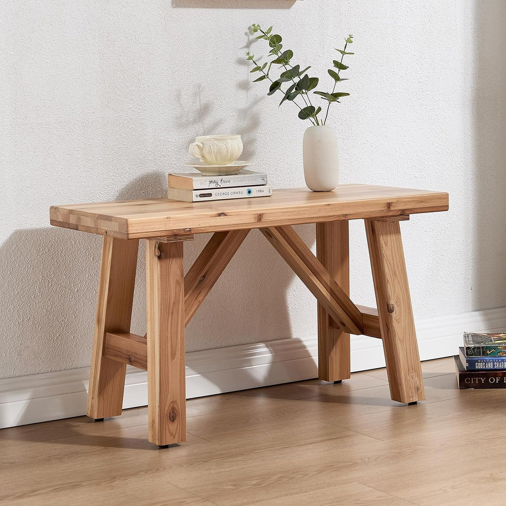 Solid Wood Entryway Bench, 30" Rustic Small Wooden Bench Narrow Farmhouse Wood Bench Seat Entry Way Bench Indoor for Living/Dining Room, Small Hallway Bench, Porch, Handcrafted, Natural