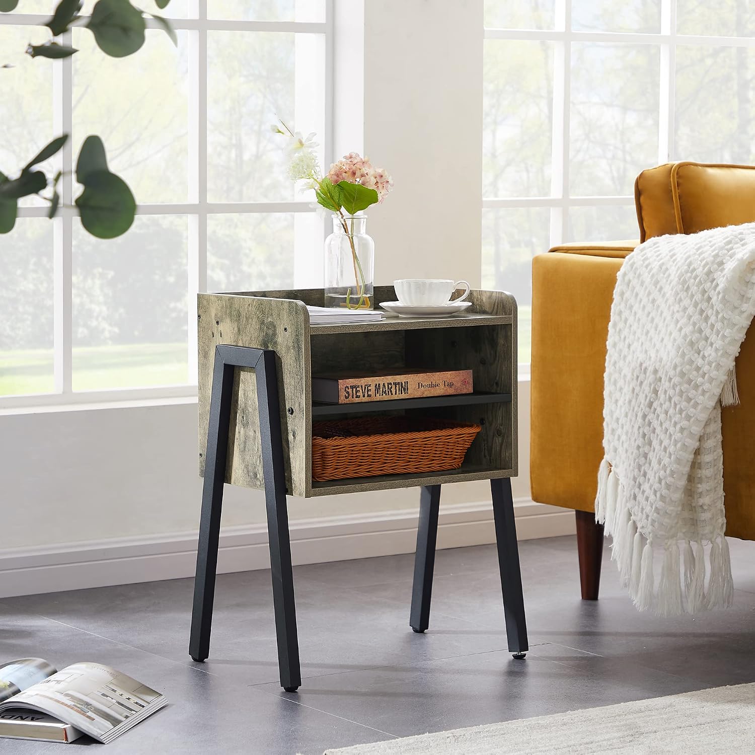 VECELO Nightstand Set of 2,Industrial Side Table End Table,Stackable Accent Table with 2-Tier Open Storage Compartments for Bedroom, Living Room and Small Spaces