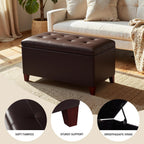 Joveco Storage Ottoman Bench, 33 Inches Faux Leather Rectangle Tufted Foot Stool for End Foot of Bed, Bedroom, Living Room, Brown