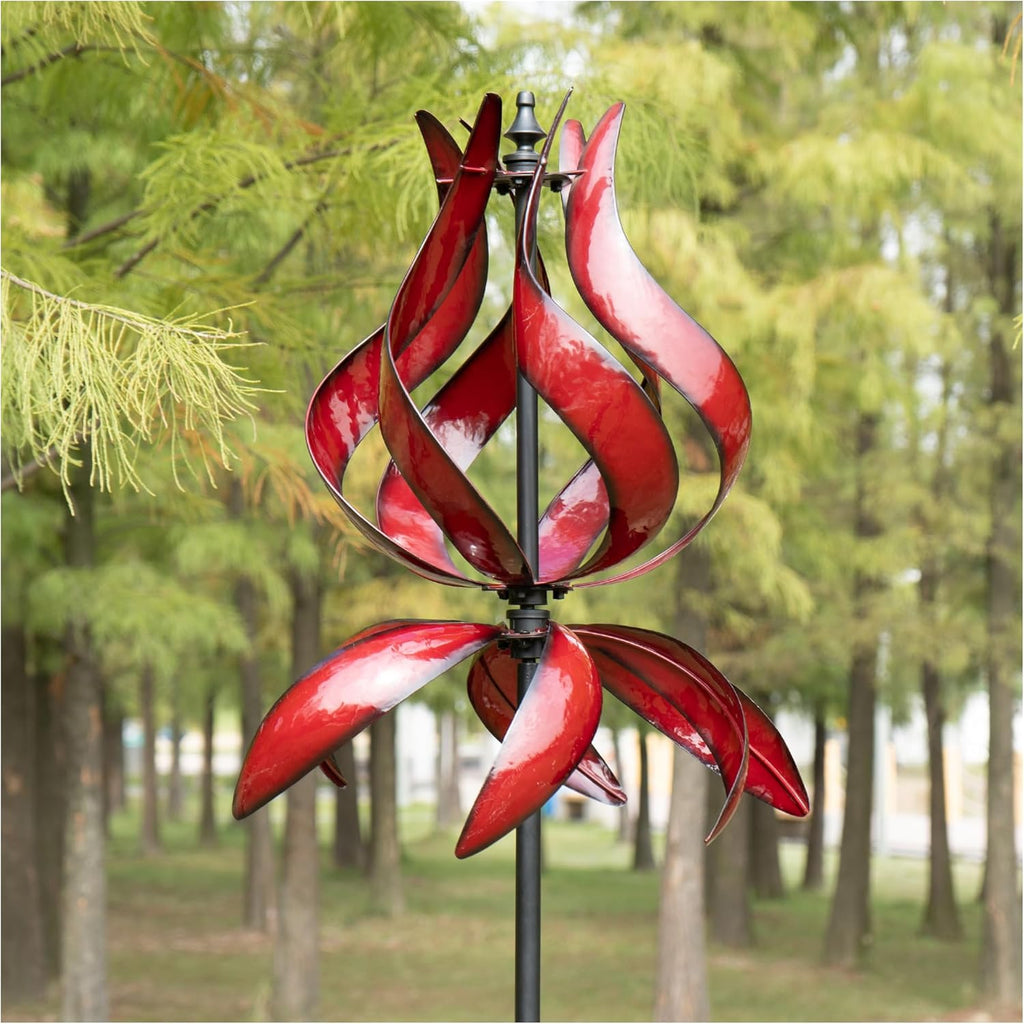 Large Garden Wind Spinner - Tulip Outdoor Yard Wind Sculptures & Spinners, Garden Decor Gift Ideas for Mother, Birthday, Housewarming (Dia19 x H87”)