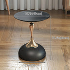 Metal Round End Table,Modern Pedestal Table,Corner Drink Tables,Accent Side Table Nightstand for Living Room,Patio and bar (Black-Gold)