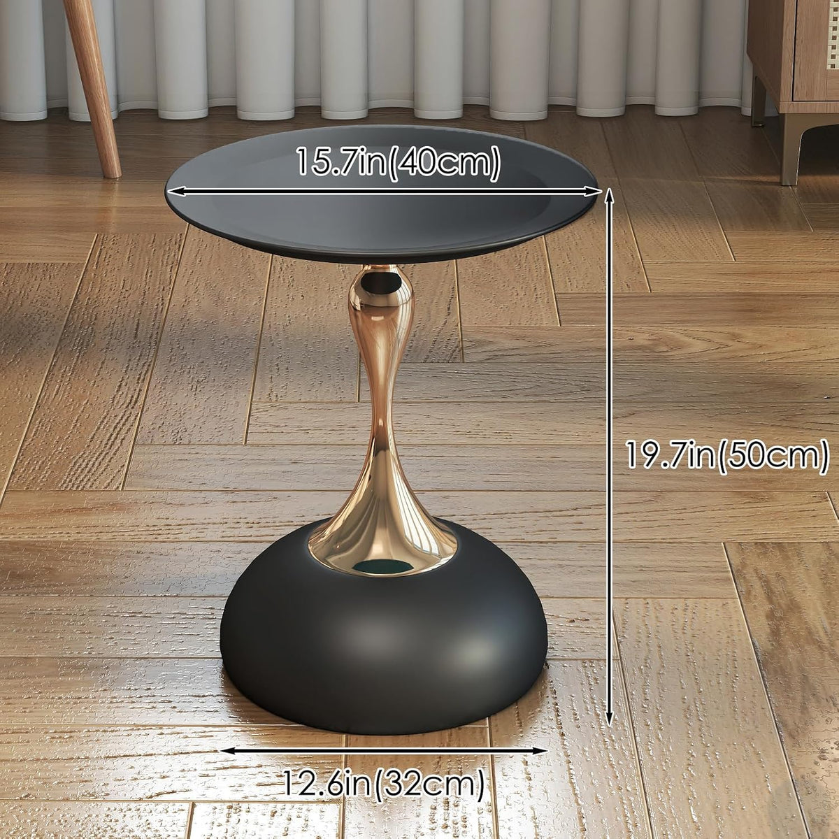 Metal Round End Table,Modern Pedestal Table,Corner Drink Tables,Accent Side Table Nightstand for Living Room,Patio and bar (Black-Gold)