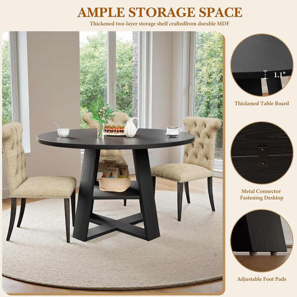 Sannwsg 43 Inch Round Dining Table for 4, Circle Kitchen Tables with Wooden Pedestal Base, Round Kitchen Table for Dining Room, Kitchens, Living Room