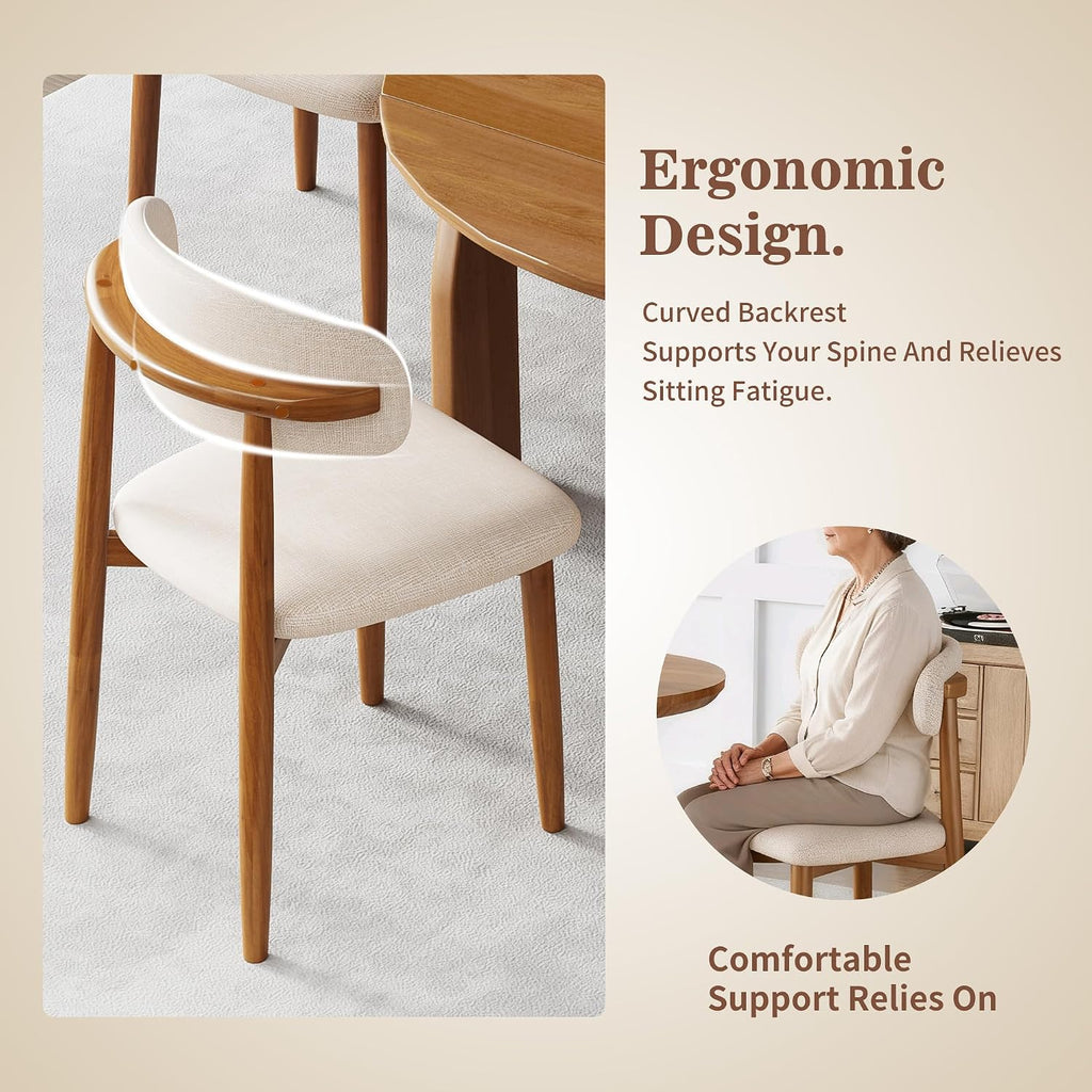 Dining Chairs Set of 4, Upholstered Wooden Mid Century Modern Fabric Kitchen Side Chairs with Ergonomic Curved Backrest, Farmhouse Chair for Kitchen Dining Room - Beige