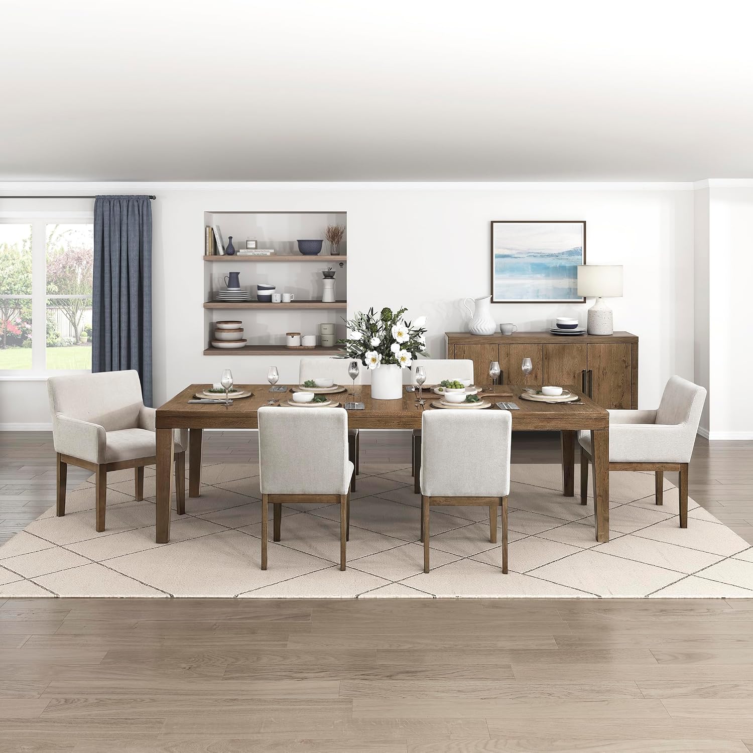 Lexicon 84-102 Inch Extendable Dining Table for 4-8 People, Large Rectangle Wooden Kitchen Table with Self-Storing Extension Leaf Space Saving, for Dining Room, Living Room, Home Office, Brown