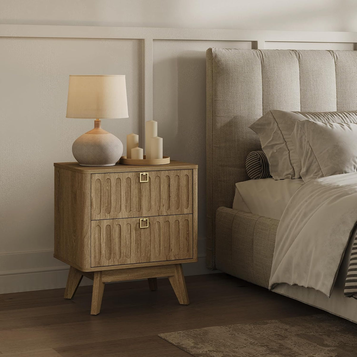 SICOTAS Nightstands Set of 2 with Drawers, 21" Wide Modern Bedside Tables