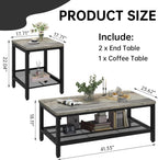 Lamerge Coffee Table Set of 3 Coffee Table and end Table Sets, Modern Metal Frame Living Room Center Table for Small Apartment Home Office（Gray）