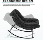 Oversized Rocking Chair Indoor, Papasan Rocking Chair Outdoor, Lounge Chair with Cushion, Patio Egg Rocker Chairs, Comfy Reading Chairs for Bedroom, Living Room, Garden, Lawn, Dark Grey