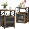 VECELO End Side Table, Modern Night Stand with Storage Space and Door, Set of 2 Nightstands for Living Room,Bedroom,Lounge,Antique Brown