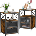VECELO End Side Table, Modern Night Stand with Storage Space and Door, Set of 2 Nightstands for Living Room,Bedroom,Lounge,Antique Brown