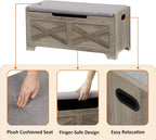 IDEALHOUSE 39.4" Storage Bench with 2 Safety Hinges, Grey | Retro Wooden Storage Chest, Loads 300 lb, Easy Assembly, Storage Ottoman Bench for Bedroom Entryway Living Room