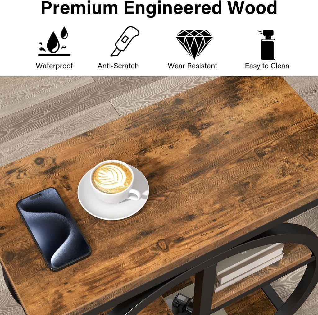 End Tables for Living Room, 4-Tier Narrow Side Table with Storage Space, Wood Slim Sofa Side Table with Geometric Metal Frame, Industrial Skinny Nightstand and Bedside Table, Rustic Brown