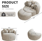 53.5" Oversized Round Chaise Lounge with Ottoman, Chenille, Beige White | Deep Seating Chair, Soft Chenille, a Matching Ottoman Offer Cloud-like Comfort for Reading, Lounging and Relaxing