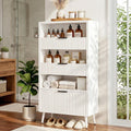 Bathroom Storage Cabinet, 51.2" H 5-Tier Freestanding Pantry Cabinet with 3 Extra-Large Drawers & Open Shelf, Fluted Floor Organizer Cupboard for Kitchen, Living Room, Anti-Tip, White