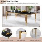 80" Large Glass Dining Table, Modern Rectangle Kitchen Table with Gold Stainless Steel Tubular Legs and Tempered Glass Top for Dining Room, Kithchen(Black)