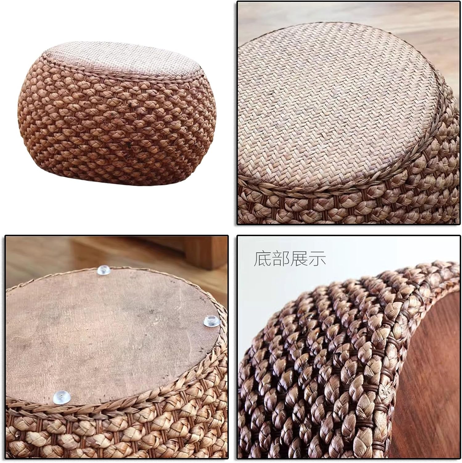 Round Ottoman Natural Seagrass Braided Poof Hand Weaving Round Ottomans Boho Footrest Stool for Home Living Room Bedroom Patio(32cm/12.5in)