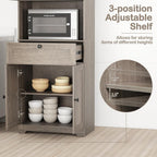 GOFLAME 67.5" Tall Pantry Cabinet, Freestanding Kitchen Pantry Cupboard with 4 Doors, 1 Drawer, & Open Compartment, Floor Storage Cabinet with Adjustable Shelf for Bathroom, Living Room (Gray Oak)