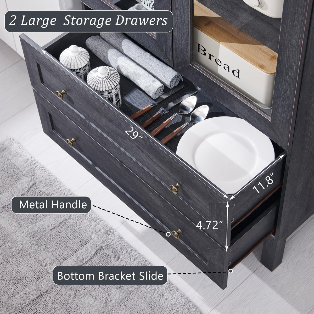 IFGET 71" Tall Arched Kitchen Pantry, Kitchens Storage Cabinets, Grey | Modern Farmhouse Wood Pantry w/2 Large Drawers and Adjustable Shelves, Versatile Cupboard for Kitchen, Dining Room, Bathroom