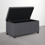 SIMPLIHOME Dover 36" Wide Linen Look Storage Ottoman in Flint Grey