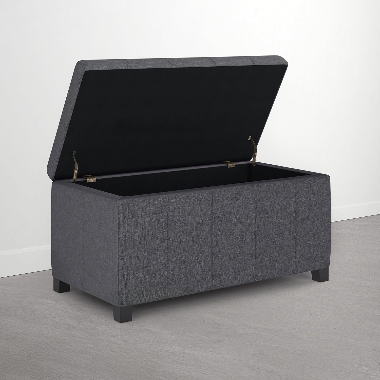 SIMPLIHOME Dover 36" Wide Linen Look Storage Ottoman in Flint Grey