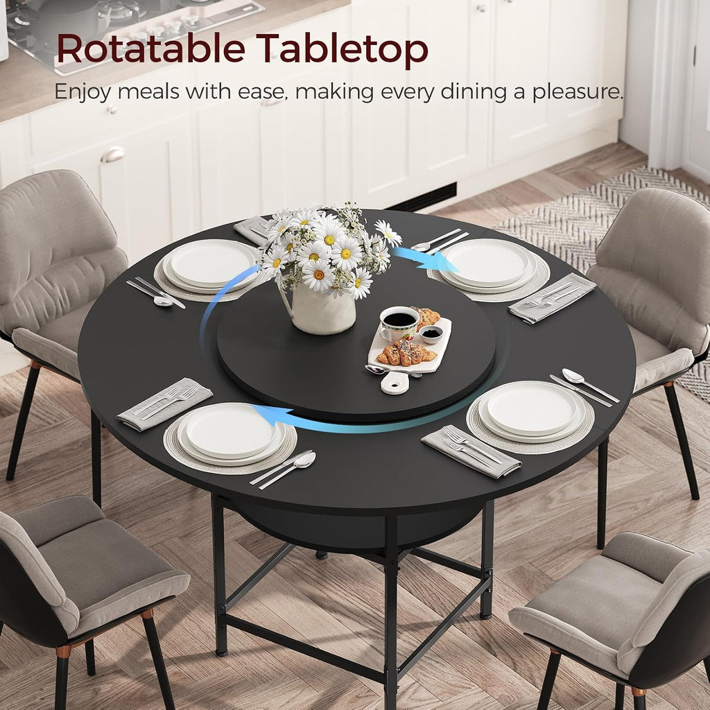 MAHANCRIS Round Dining Table for 4, Dinner Table with Storage Shelf, 47.2'' Dining Room Table, Circle Tables, Farmhouse Wood Kitchen Tables for Dining Room Living Room, Black DTBK12001