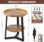 PPAMAPIC Round End Table, 2 Tier Side Table with Storage Shelf, Nightstand Accent Table for Living Room Bedroom Small Space, Black Metal Frame, 19.7" D x 23.6" H, Rustic Brown