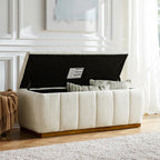 HULALA HOME Storage Bench with Solid Wood Base, Chenille End of Bed Bench for Bedroom, Living Room, Entryway, No Assembly, Beige