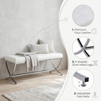 EALSON Modern Entryway Bench Leather Upholstered Dining Bench with Metal Base Button Tufted Ottoman Bench with Padded Seat Accent Foot Bench for Bedroom End of Bed/Living Room, White